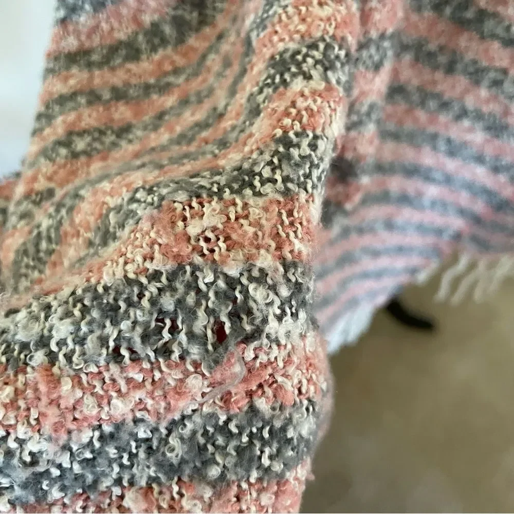 Striped Sherpa-Like Thick Knit Wrap/ Scarf with Long Tassels